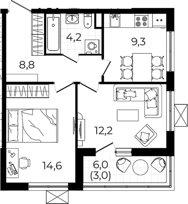 2-комнатная квартира 52.1 м², 9/12 эт., ЖК «А101 Всеволожск»